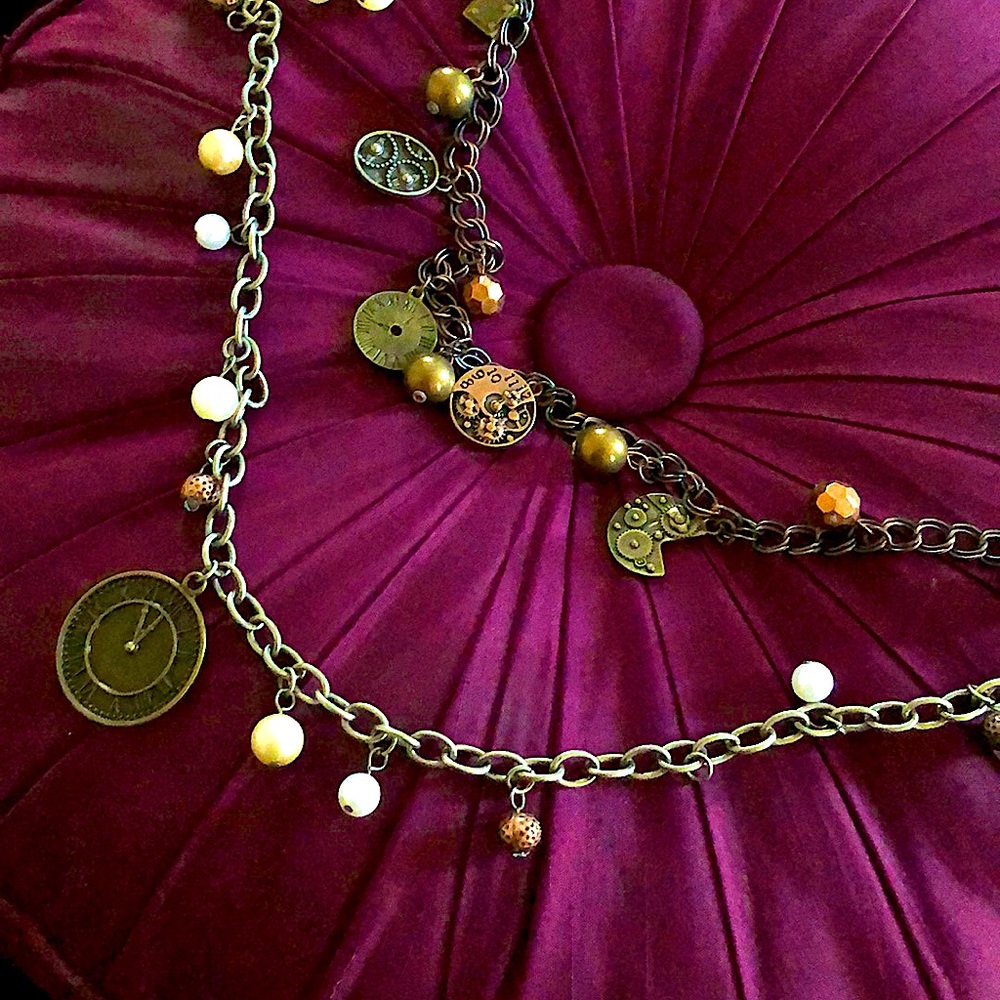 Artisan Steampunk Clock Two Tone Necklace Clockpunk Aesthetic‎ - Picture 2 of 5